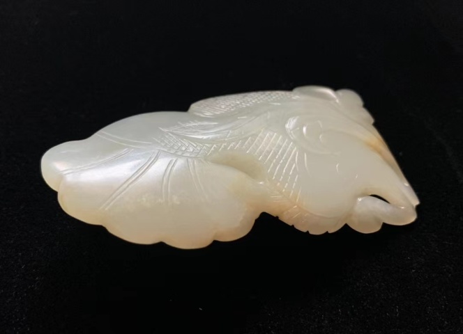 古玩玉器清代和田白玉紅沁精工魚佩拍賣，當前價格9000元
