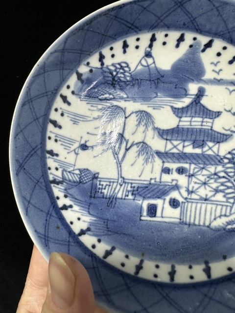 古玩陶瓷清乾隆青花山水樓閣臥盤(pán)拍賣(mài),當(dāng)前價(jià)格300元