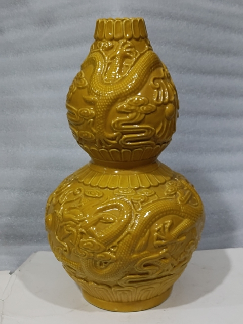 古玩雜項黃釉葫蘆瓷瓶拍賣，當前價格388元