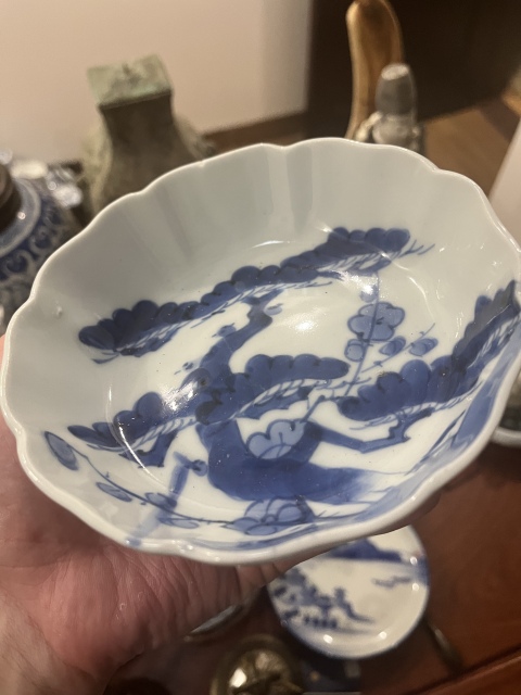 古玩陶瓷清代歲寒三友青花盤拍賣,當(dāng)前價格258元