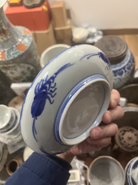 古玩陶瓷晚清山水詩文青花盤拍賣，當前價格399元
