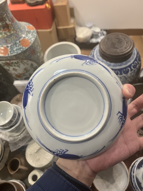 古玩陶瓷晚清山水詩文青花盤拍賣，當前價格399元