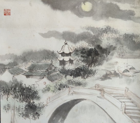 古玩字畫海派名家 中美協會員 著名連環畫家 徐有武 又名徐幼吾 楓橋夜泊 淺降山水手工原裱立軸拍賣,當前價格4888元