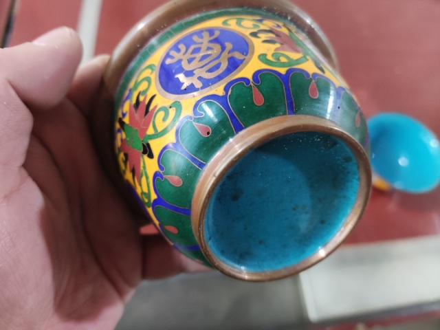 古玩雜項景泰藍掐絲琺瑯銅碗拍賣，當前價格268元