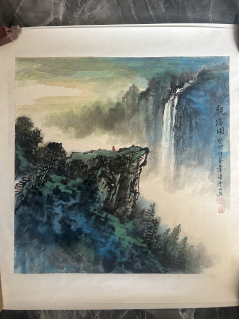 古玩字畫韋傳湮老師精品《觀瀑圖》拍賣，當前價格458元