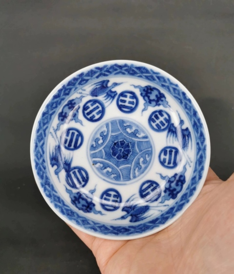 古玩陶瓷八卦鶴紋青花盤(pán)一對(duì)拍賣，當(dāng)前價(jià)格16000元