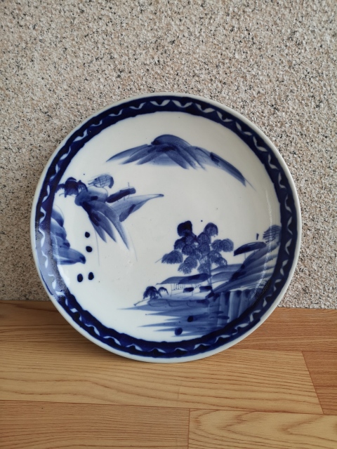 古玩陶瓷山水紋青花盤拍賣,當前價格350元