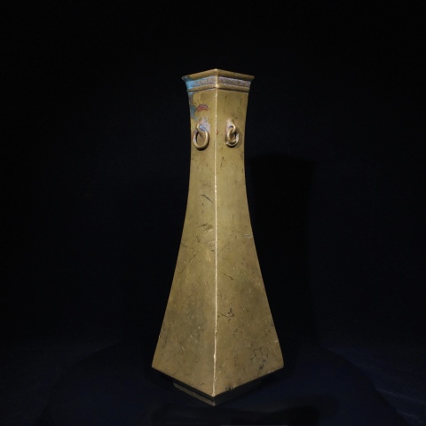古玩銅器清代銅四方花插 賞瓶 文案雅器拍賣,當(dāng)前價(jià)格3800元