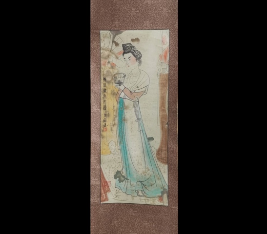 古玩字畫老中美協(xié)會員陜西咸陽美協(xié)主席李白穎唐壁畫宮女圖拍賣,當(dāng)前價格6000元