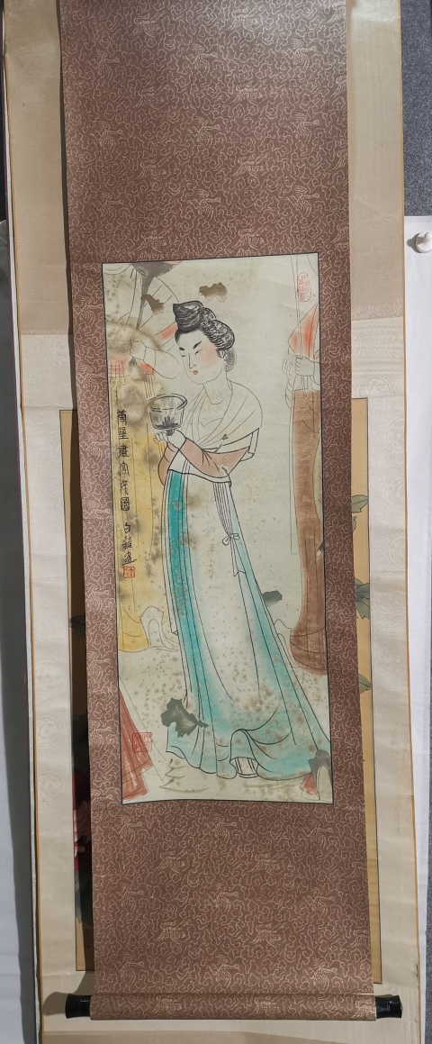 古玩字畫老中美協(xié)會員陜西咸陽美協(xié)主席李白穎唐壁畫宮女圖拍賣,當(dāng)前價格6000元