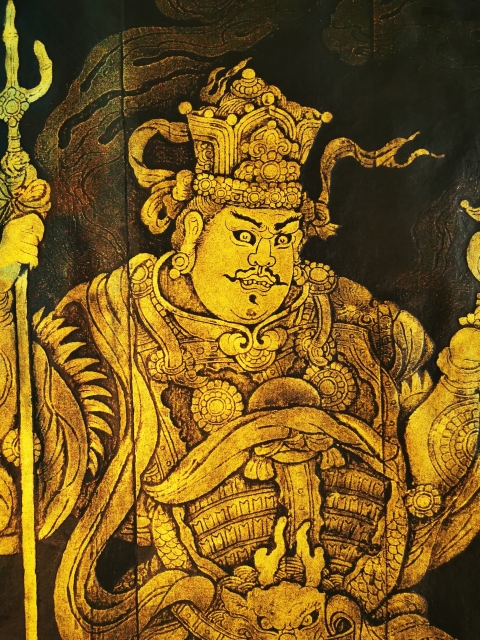 古玩雜項非遺木雕金粉彩拓北方多聞天王拓片(孤品)拍賣，當前價格498元