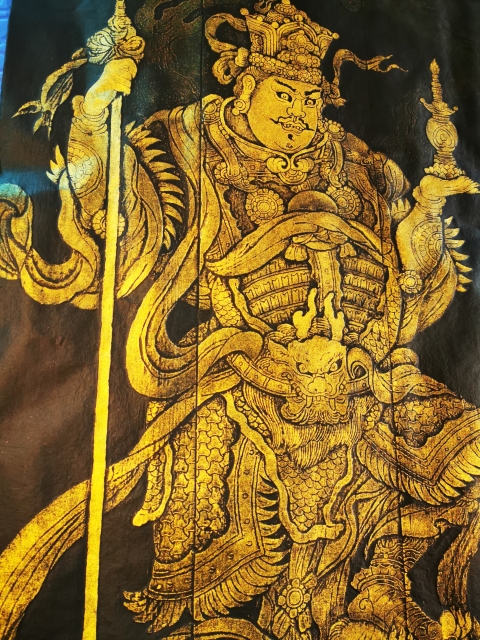 古玩雜項非遺木雕金粉彩拓北方多聞天王拓片(孤品)拍賣，當前價格498元