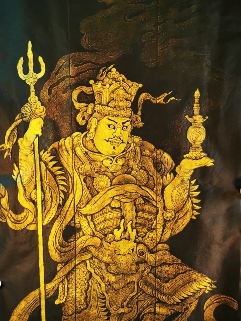 古玩雜項非遺木雕金粉彩拓北方多聞天王拓片(孤品)拍賣，當前價格498元