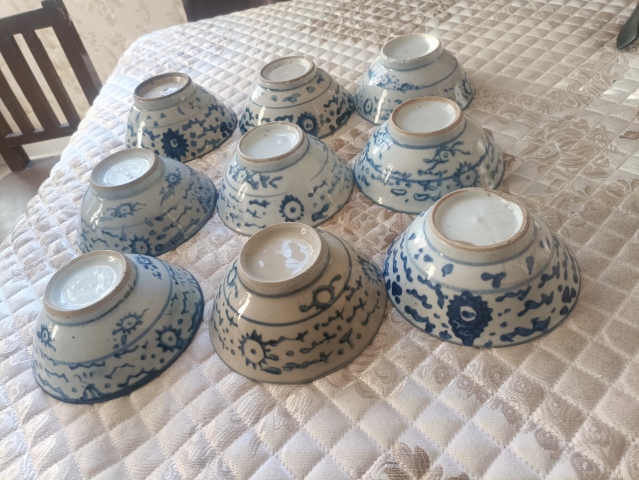 古玩陶瓷清代青花碗九個拍賣,當前價格900元