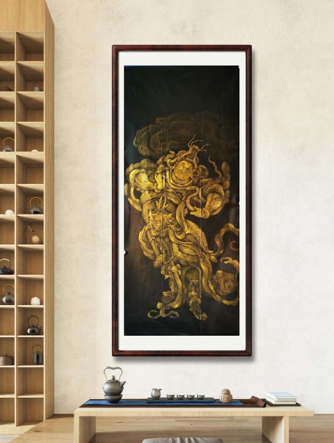 古玩雜項(xiàng)非遺木雕金粉彩拓木刻西方廣目天王拓片(孤品)拍賣，當(dāng)前價(jià)格498元