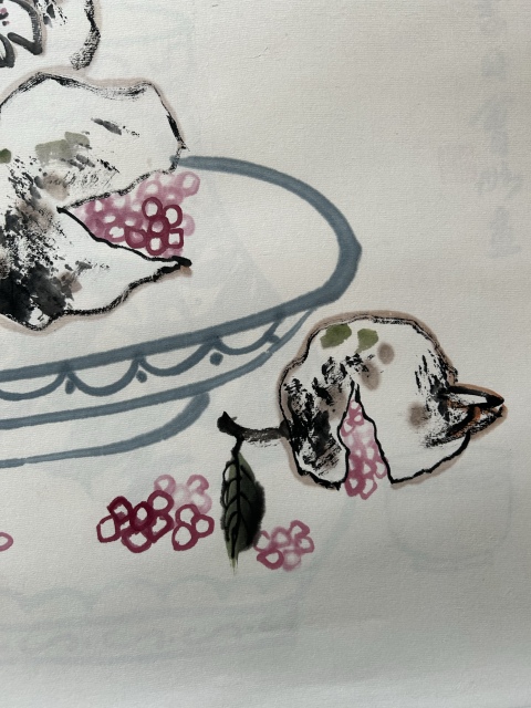 古玩字畫謝會彤《石榴圖多子多福笑口常開》拍賣，當前價格455元