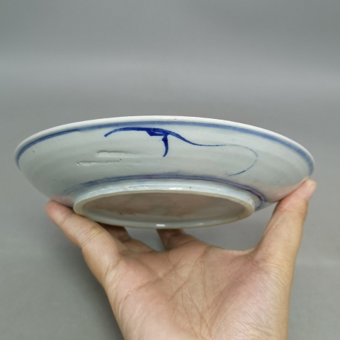 古玩陶瓷清中期歲寒三友松竹梅青花盤拍賣,當(dāng)前價格168元