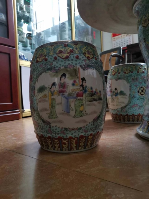 古玩陶瓷精品六件套【紅樓春韻】粉彩人物故事茶桌拍賣,當前價格49988元