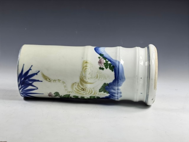 古玩陶瓷民國時期·青花加彩虎紋竹型帽筒拍賣,當前價格1388元