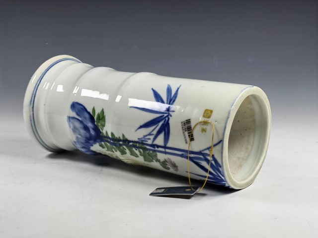 古玩陶瓷民國時期·青花加彩虎紋竹型帽筒拍賣,當前價格1388元