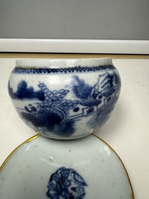 古玩陶瓷乾隆·青花山水人物垂釣紋水洗拍賣，當前價格4500元