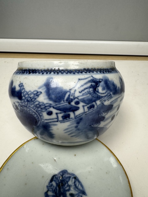 古玩陶瓷乾隆·青花山水人物垂釣紋水洗拍賣，當前價格4500元
