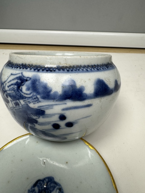古玩陶瓷乾隆·青花山水人物垂釣紋水洗拍賣，當前價格4500元