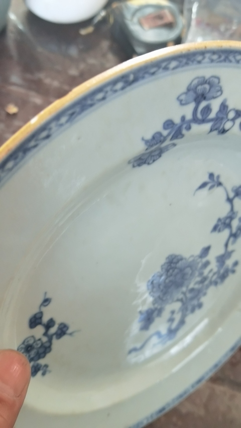 古玩陶瓷青花折枝花卉紋折沿盤拍賣，當前價格1600元