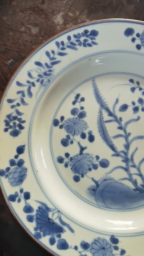 古玩陶瓷青花折枝花卉紋折沿盤拍賣，當前價格1600元