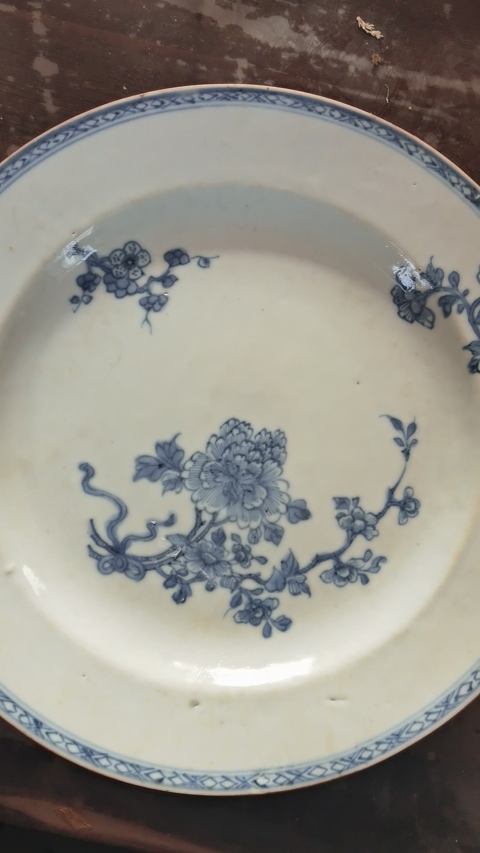 古玩陶瓷青花折枝花卉紋折沿盤拍賣，當前價格1600元