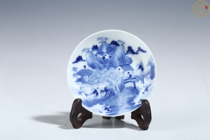 古玩陶瓷細路精品青花漁樵耕讀紋盤拍賣，當前價格850元