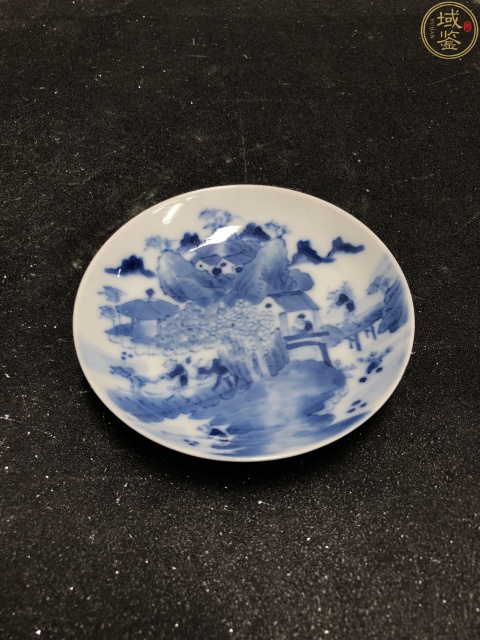 古玩陶瓷細路精品青花漁樵耕讀紋盤拍賣，當前價格850元