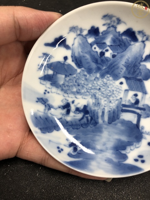 古玩陶瓷細路精品青花漁樵耕讀紋盤拍賣，當前價格850元