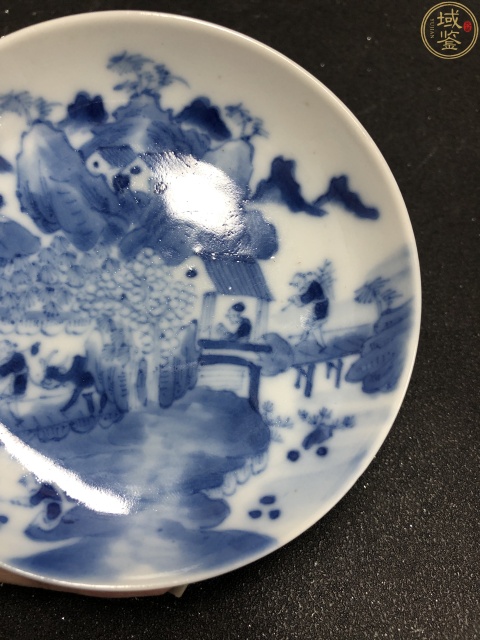 古玩陶瓷細路精品青花漁樵耕讀紋盤拍賣，當前價格850元