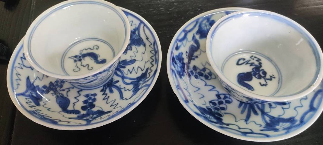 古玩陶瓷青花松鼠葡萄紋杯碟拍賣,當前價格5000元