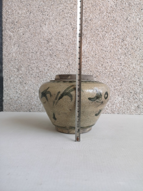 古玩陶瓷哥釉青花花卉紋蓋罐拍賣，當前價格750元