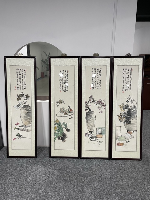 古玩字畫名家 皖風王國鵬 吳昌碩風格四條屏拍賣，當前價格4800元