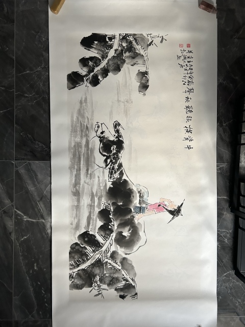 古玩字畫何奕興《牛背橫眠聽秋聲》拍賣，當前價格750元
