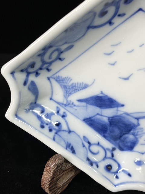 古玩陶瓷清晚期 青花山水人物紋菱形盤拍賣，當前價格260元