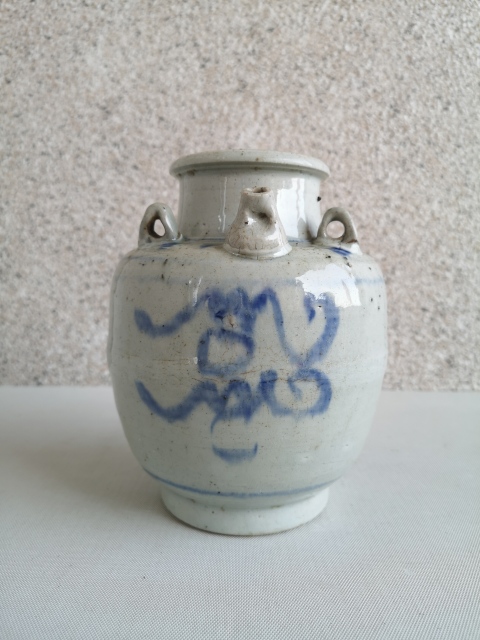 古玩陶瓷青花福壽紋四系執壺拍賣，當前價格398元