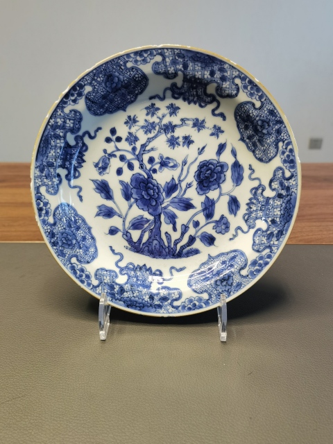 古玩陶瓷康熙頂級翠毛藍青花花卉紋折沿盤拍賣,當前價格1150元
