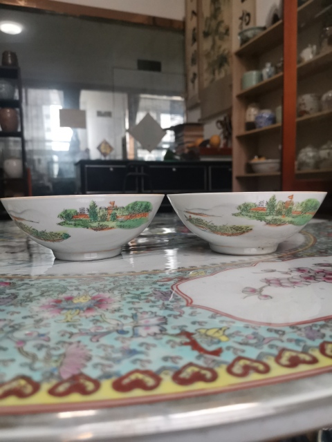 古玩陶瓷文革粉彩碗一對拍賣,當前價格299元