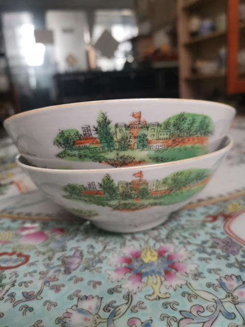 古玩陶瓷文革粉彩碗一對拍賣,當前價格299元