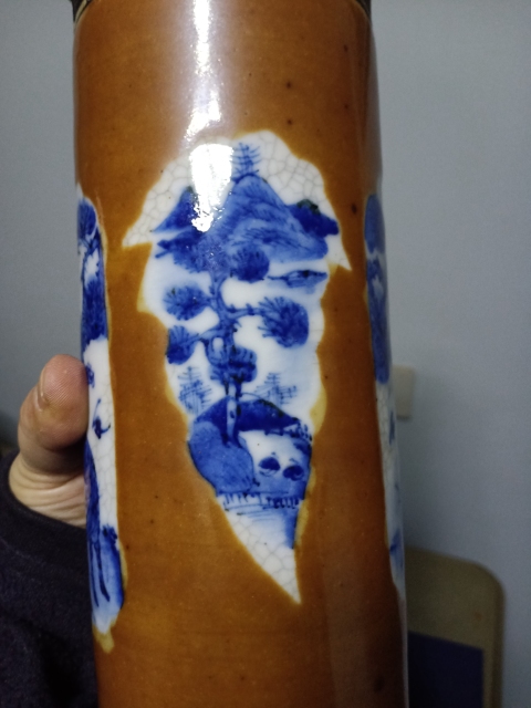 古玩陶瓷精品紫金釉開窗青花松鶴紋花觚拍賣，當(dāng)前價格5555元