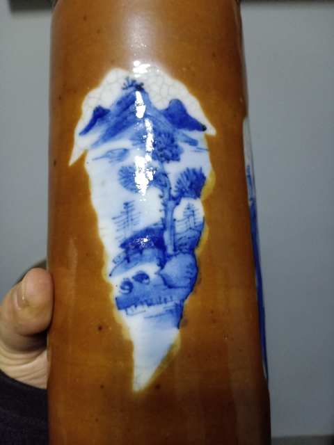古玩陶瓷精品紫金釉開窗青花松鶴紋花觚拍賣，當(dāng)前價格5555元