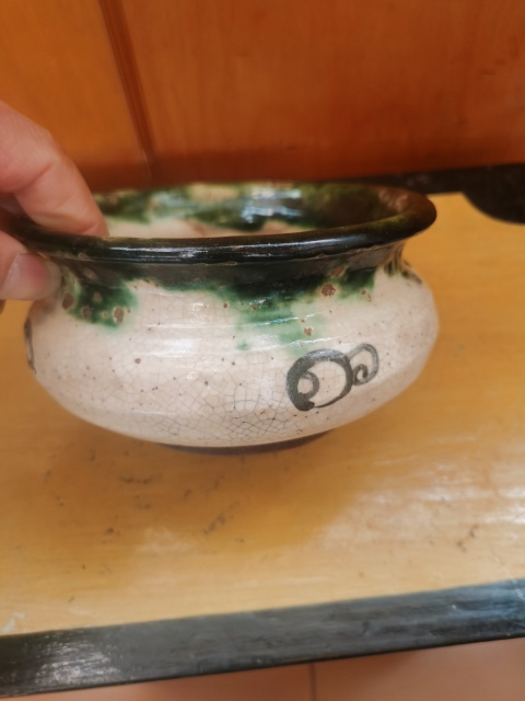 古玩陶瓷石灣白釉綠彩香爐拍賣,當前價格400元