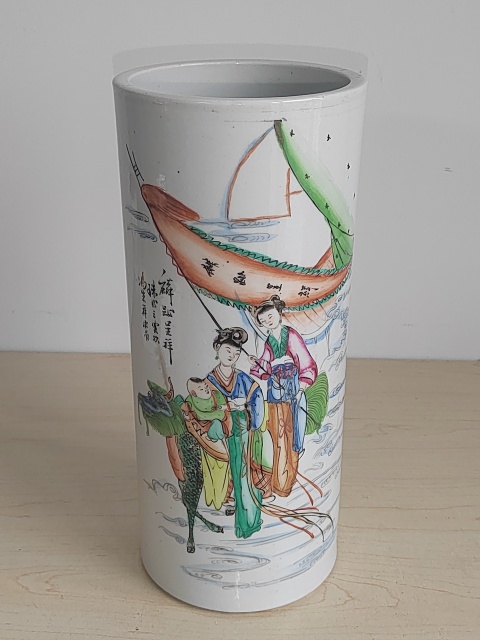 古玩陶瓷麒麟送子彩繪帽筒拍賣,當前價格700元