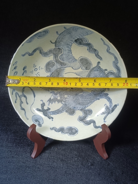 古玩陶瓷清三代雍正青花過墻龍賞盤拍賣,當前價格2800元