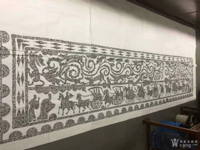 漢代畫像石車馬出行圖全貌巨幅拓片(孤品，無拼接)拍賣，當前價格6300元