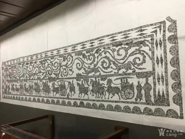 古玩雜項漢代畫像石車馬出行圖全貌巨幅拓片(孤品，無拼接)拍賣，當前價格6300元